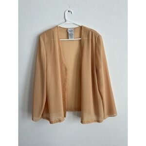 Neblon Cardigan Jacket Womens 3XL Peach Chiffon Beaded Long Sleeve Modern
